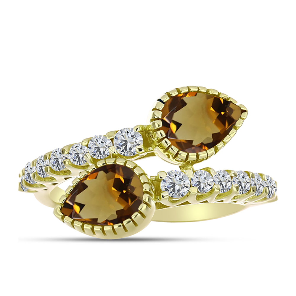 Anillo de Plata Bañada en Oro con Cuarzo Coñac y Topacio Blanco 1 
