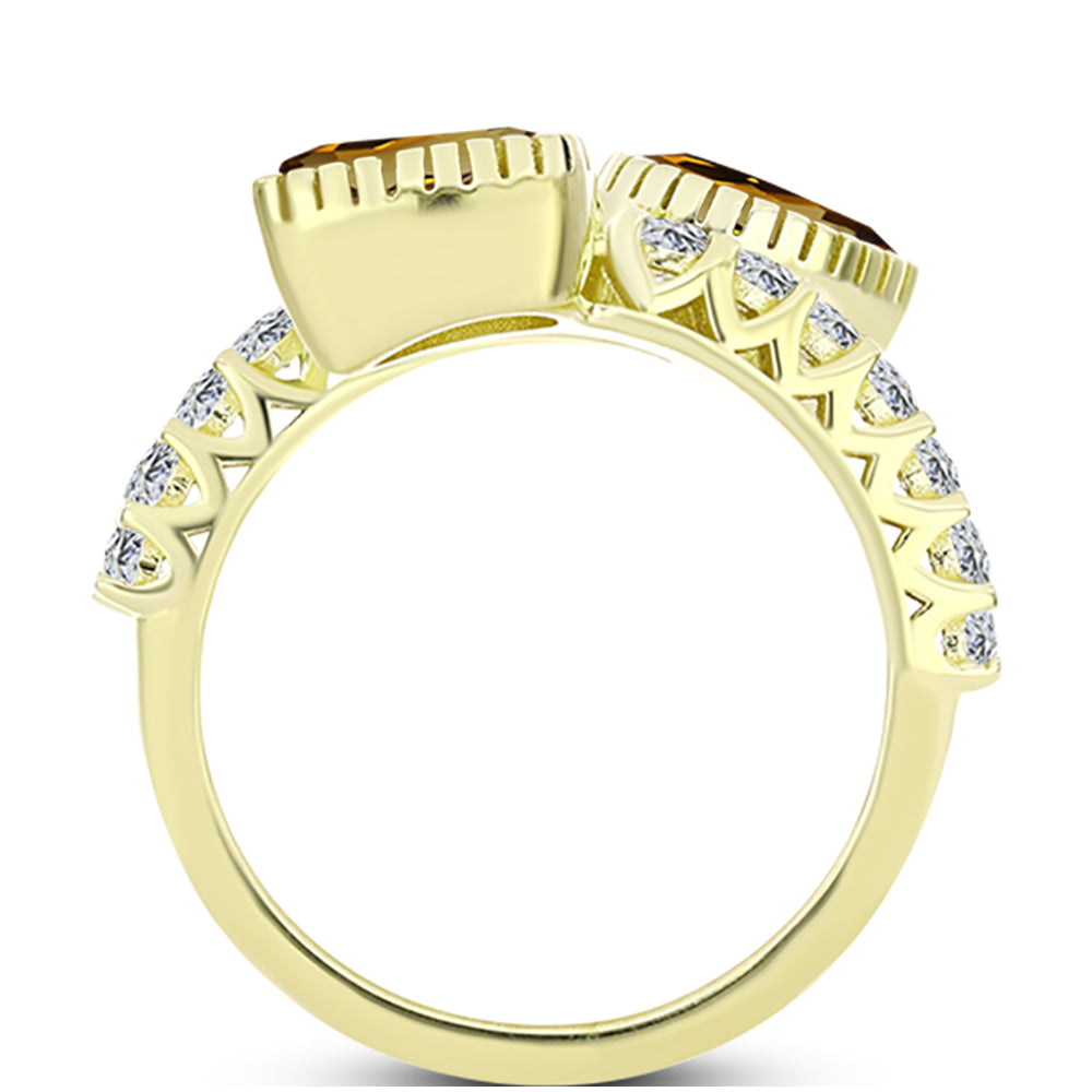 Anillo de Plata Bañada en Oro con Cuarzo Coñac y Topacio Blanco 2 