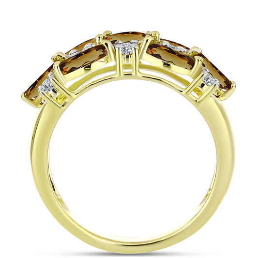 Anillo de Plata Bañada en Oro con Cuarzo Coñac y Topacio Blanco
