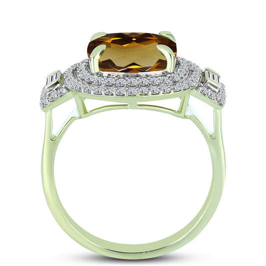 Anillo de Plata Bañada en Oro con Cuarzo Coñac y Topacio Blanco