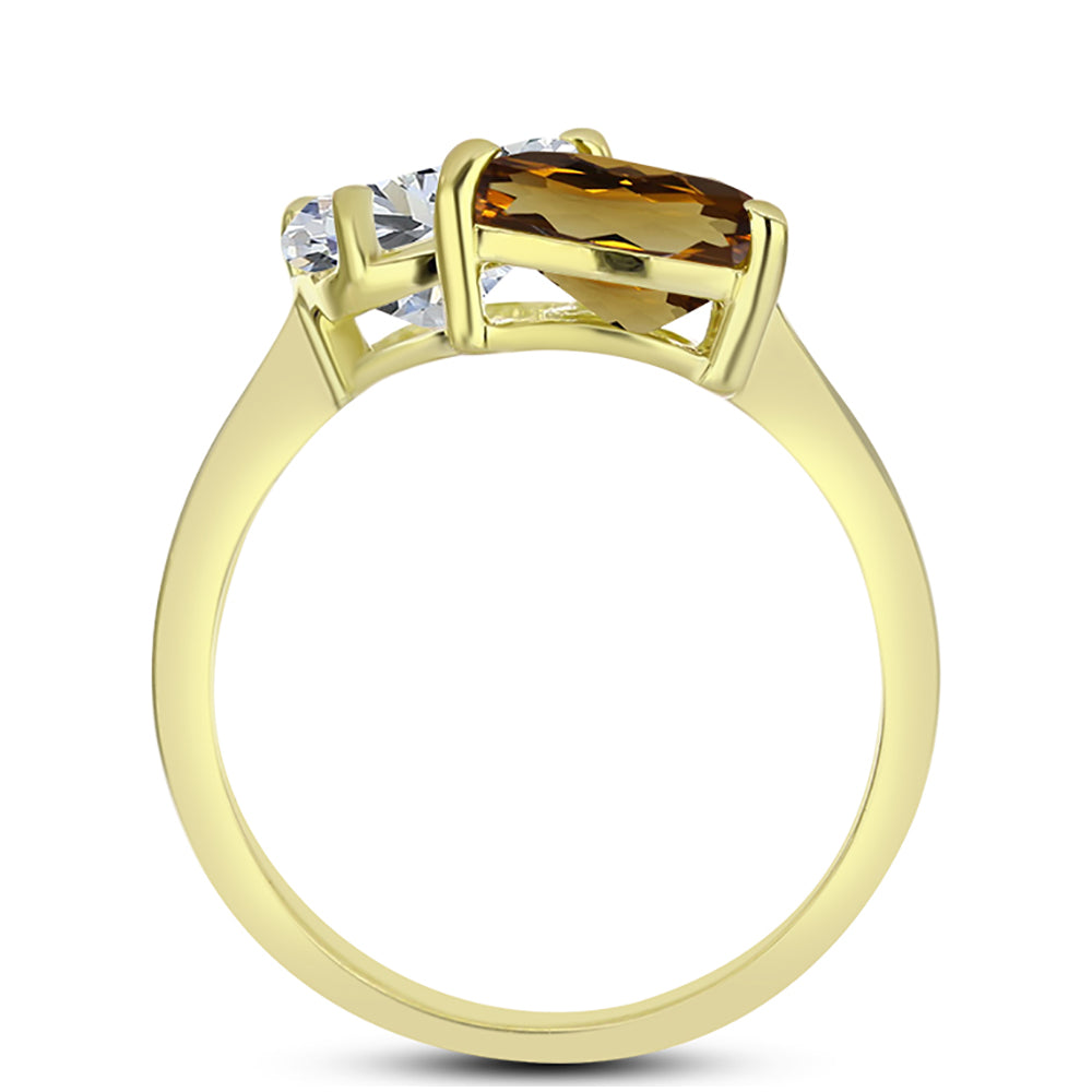 Anillo de Plata Bañada en Oro con Cuarzo Coñac y Topacio Blanco 2 