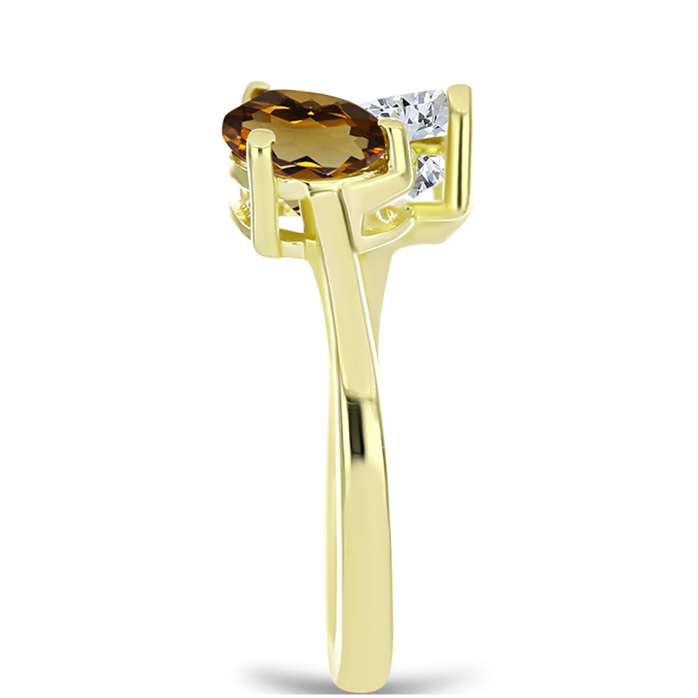 Anillo de Plata Bañada en Oro con Cuarzo Coñac y Topacio Blanco 4 