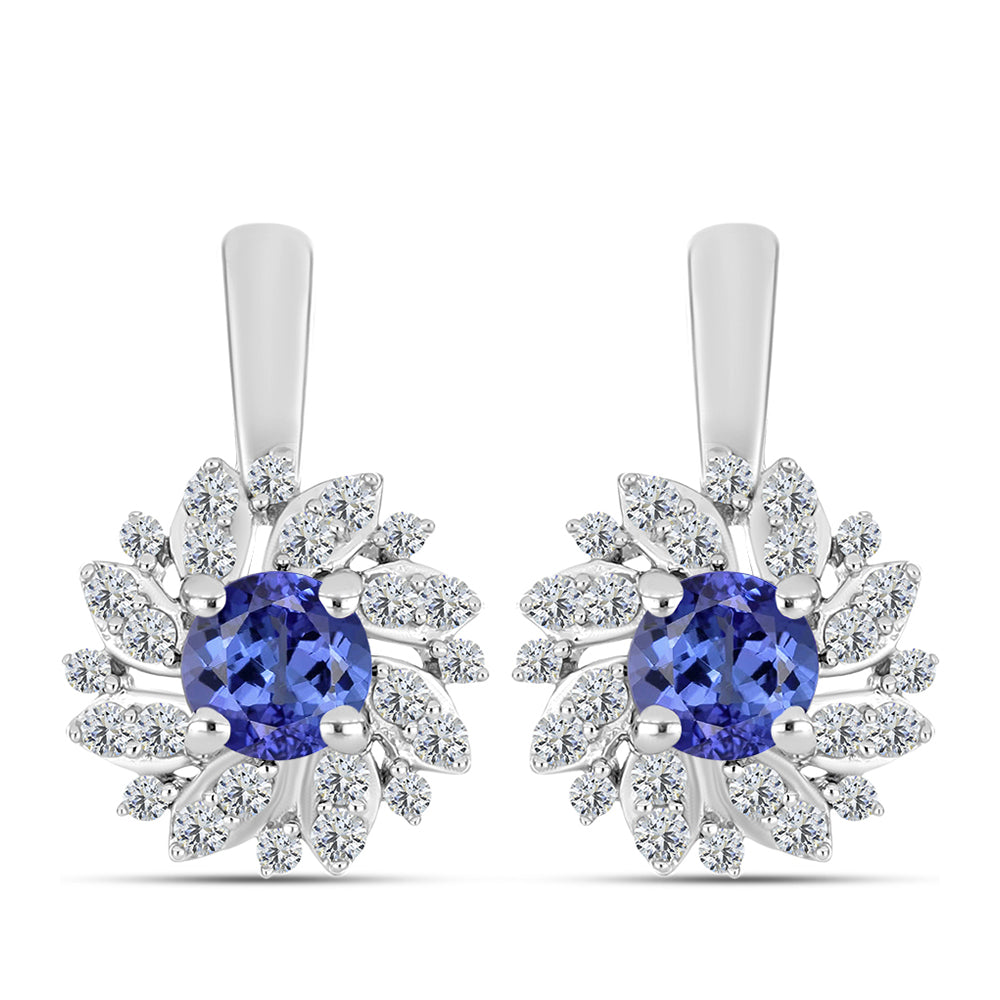 Pendientes de Plata con Tanzanita AAA y Diamante blanco
