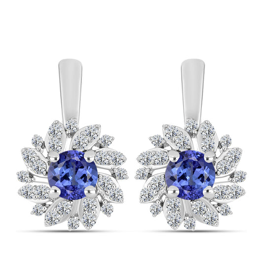 Pendientes de Plata con Tanzanita AAA y Diamante blanco