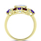 Anillo de Plata Bañada en Oro con Piedra Lunar Arco Iris y Amatista de Marruecos
