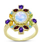 Anillo de Plata Bañada en Oro con Piedra Lunar Arco Iris y Amatista de Marruecos