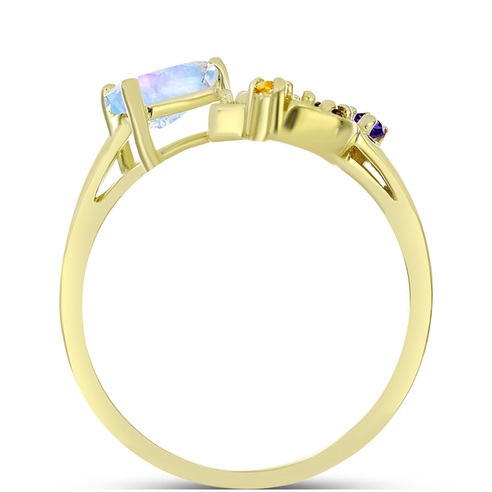 Anillo de Plata Bañada en Oro con Piedra Lunar Arco Iris y Amatista de Marruecos 2 