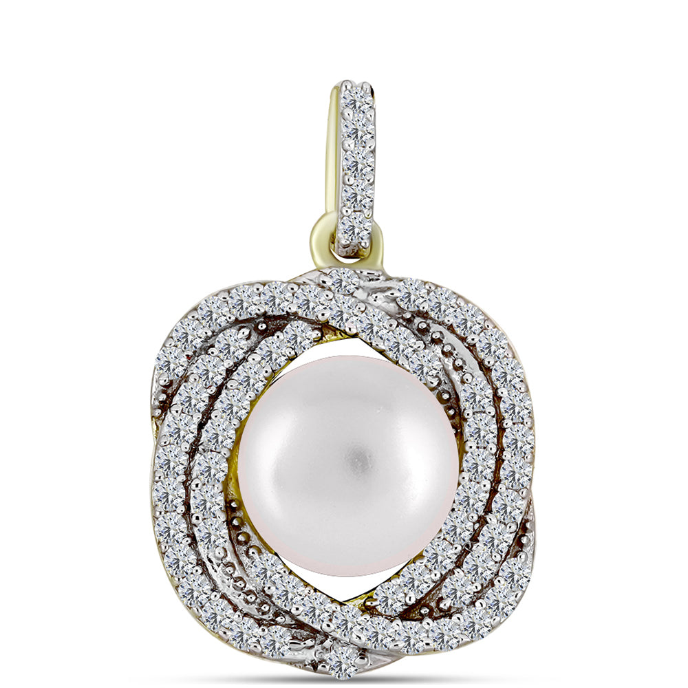 Colgante de Plata Bañada en Oro con Perla de Agua Dulce y Topacio Blanco 1 