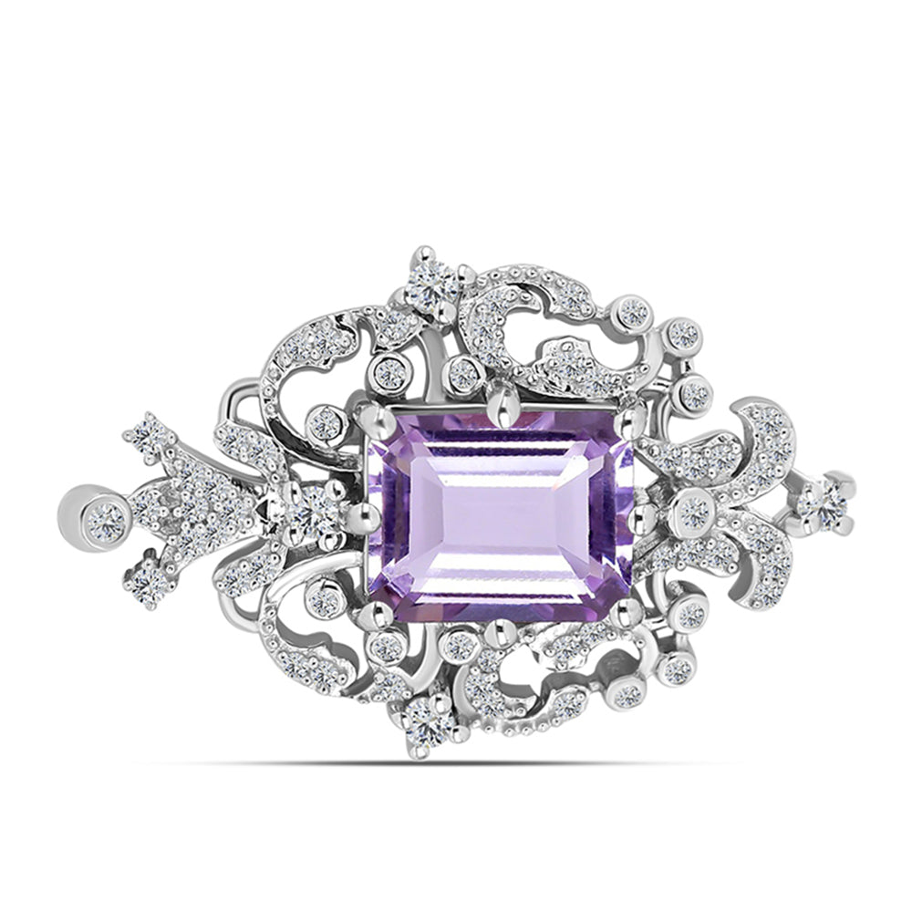 Broche de Plata con Amatista Rosa de Francia y Topacio Blanco 1 