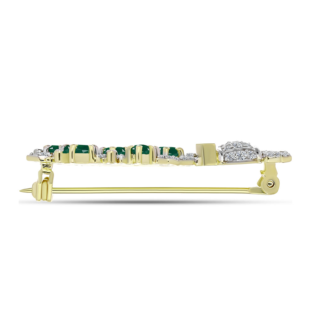 Broche de Plata Bañada en Oro con Ágata Verde y Zircón Blanco 2 