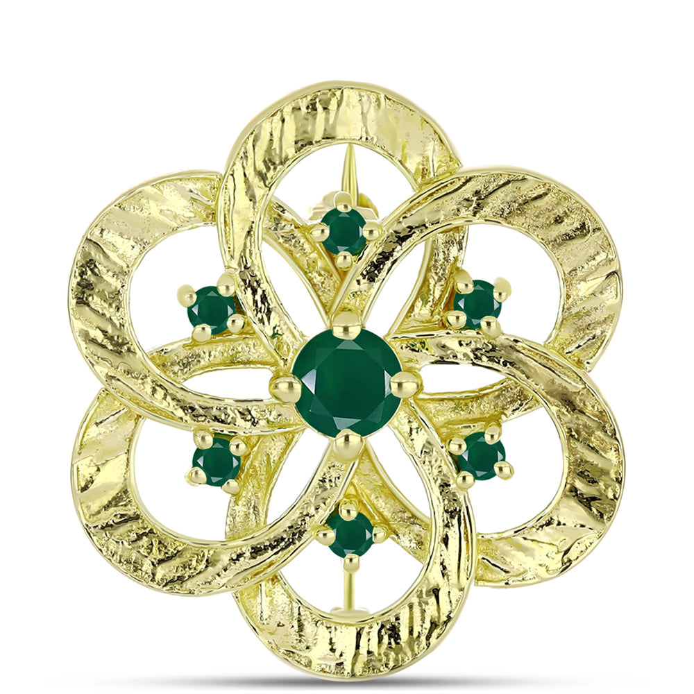 Broche de Plata Bañada en Oro con Ágata Verde 1 