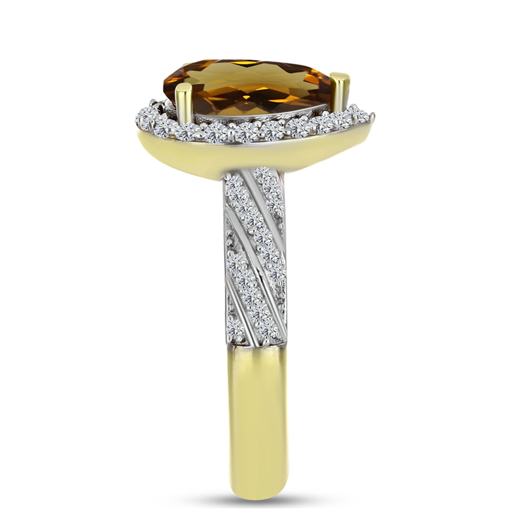 Anillo de Plata Bañada en Oro con Cuarzo Coñac y Topacio Blanco 4 