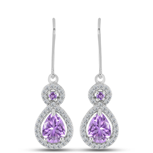 Pendientes de Plata con Amatista Rosa de Francia y Topacio Blanco