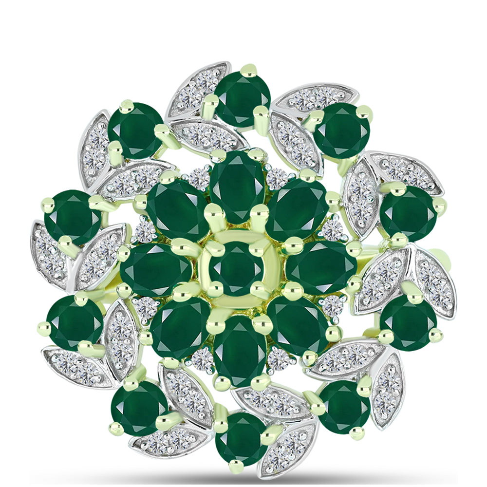 Anillo de Plata Bañada en Oro con Ágata Verde y Topacio Blanco 1 