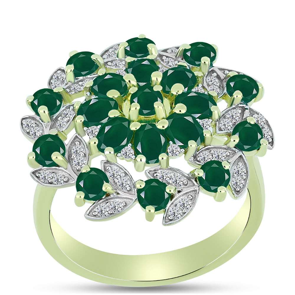 Anillo de Plata Bañada en Oro con Ágata Verde y Topacio Blanco