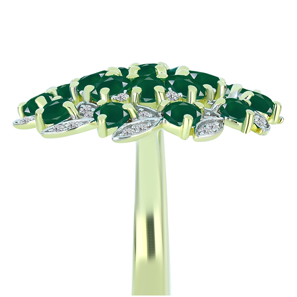 Anillo de Plata Bañada en Oro con Ágata Verde y Topacio Blanco 4 