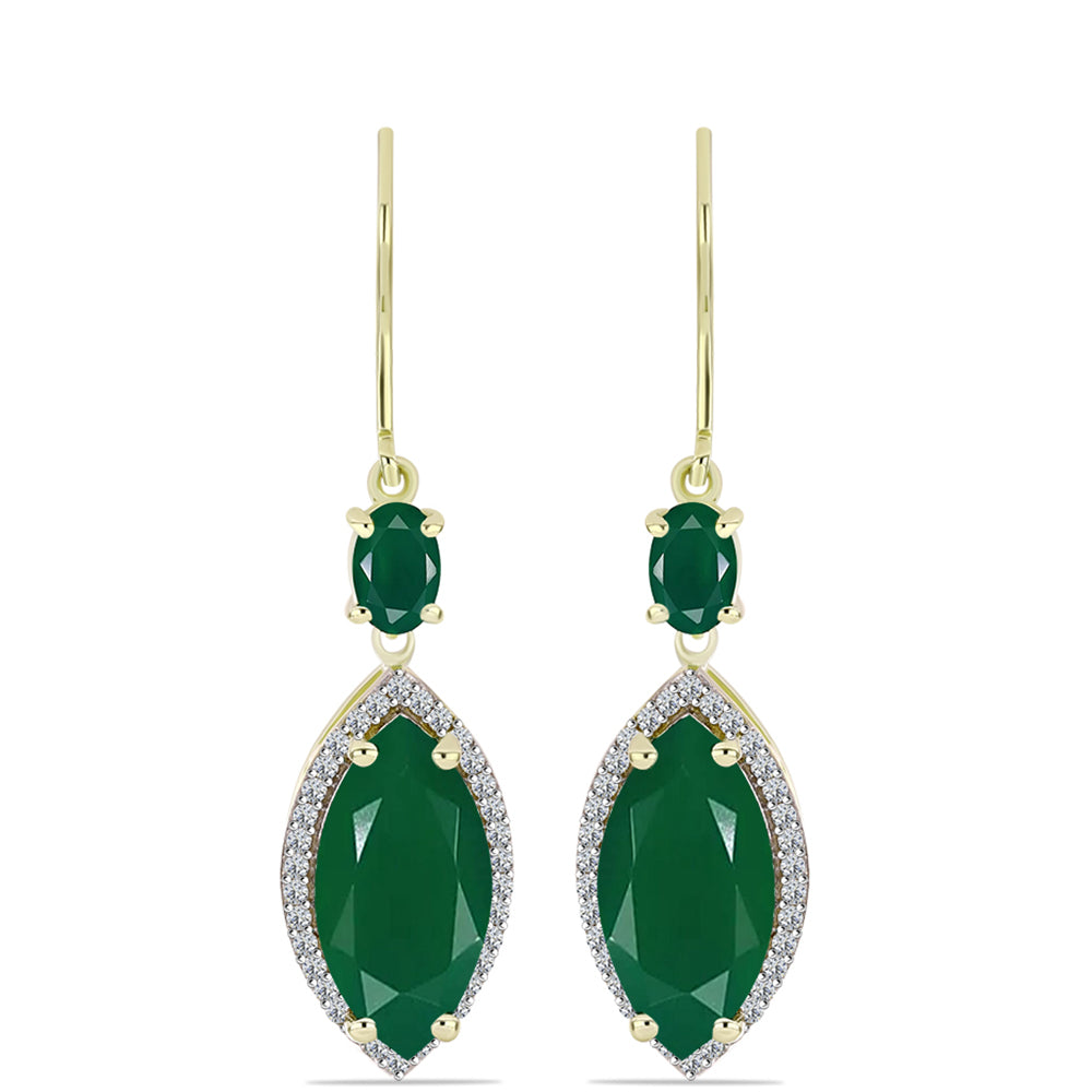 Pendientes de Plata Bañada en Oro con Ágata Verde y Topacio Blanco 1 