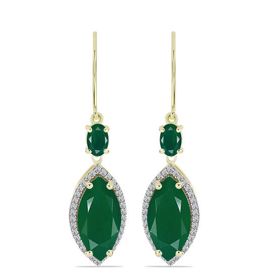 Pendientes de Plata Bañada en Oro con Ágata Verde y Topacio Blanco