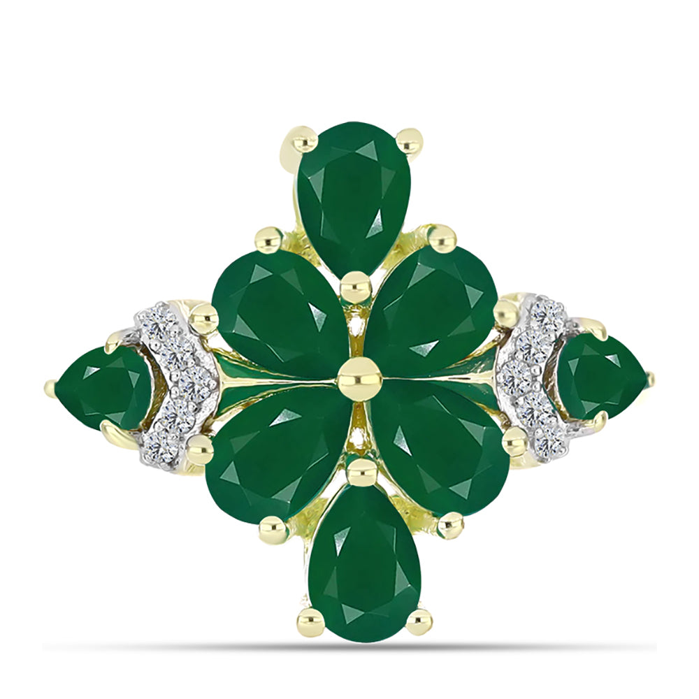 Anillo de Plata Bañada en Oro con Ágata Verde y Topacio Blanco