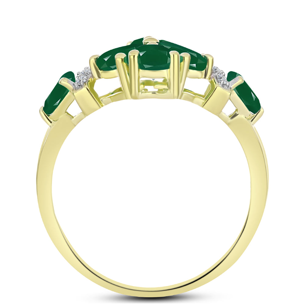 Anillo de Plata Bañada en Oro con Ágata Verde y Topacio Blanco 2 