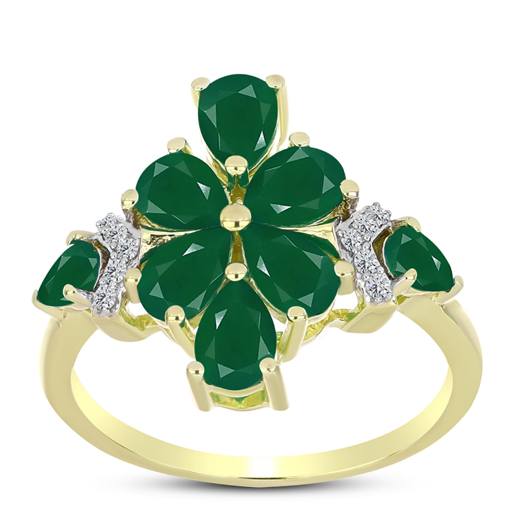 Anillo de Plata Bañada en Oro con Ágata Verde y Topacio Blanco 3 