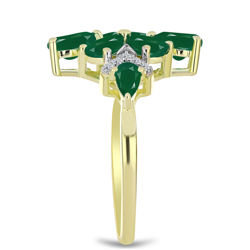 Anillo de Plata Bañada en Oro con Ágata Verde y Topacio Blanco