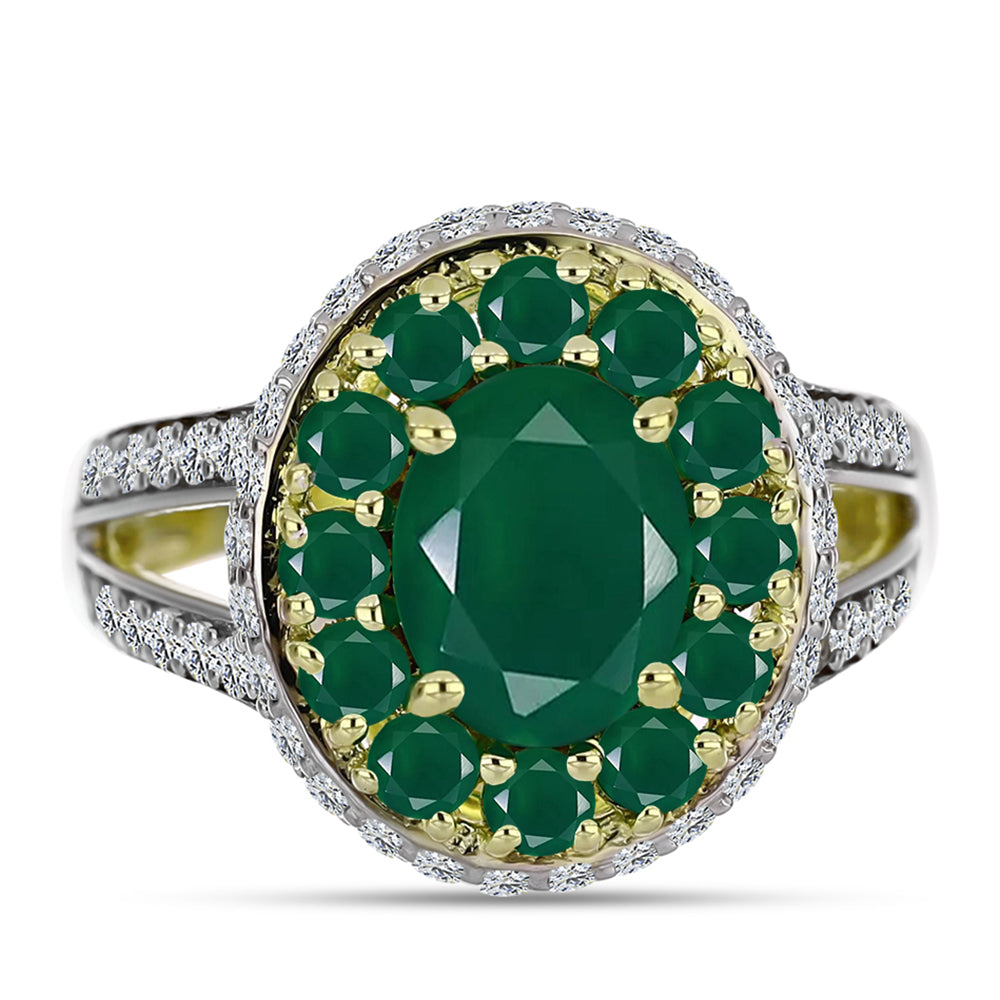 Anillo de Plata Bañada en Oro con Ágata Verde y Topacio Blanco 1 