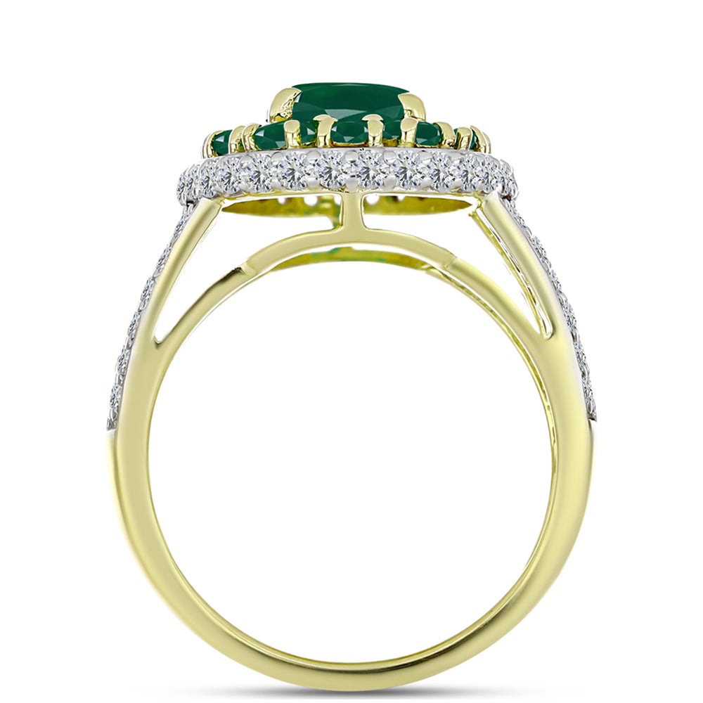 Anillo de Plata Bañada en Oro con Ágata Verde y Topacio Blanco
