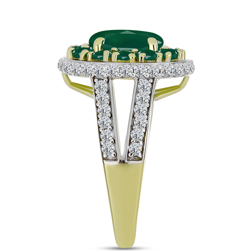 Anillo de Plata Bañada en Oro con Ágata Verde y Topacio Blanco 4 