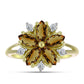 Anillo de Plata Bañada en Oro con Cuarzo Coñac y Topacio Blanco