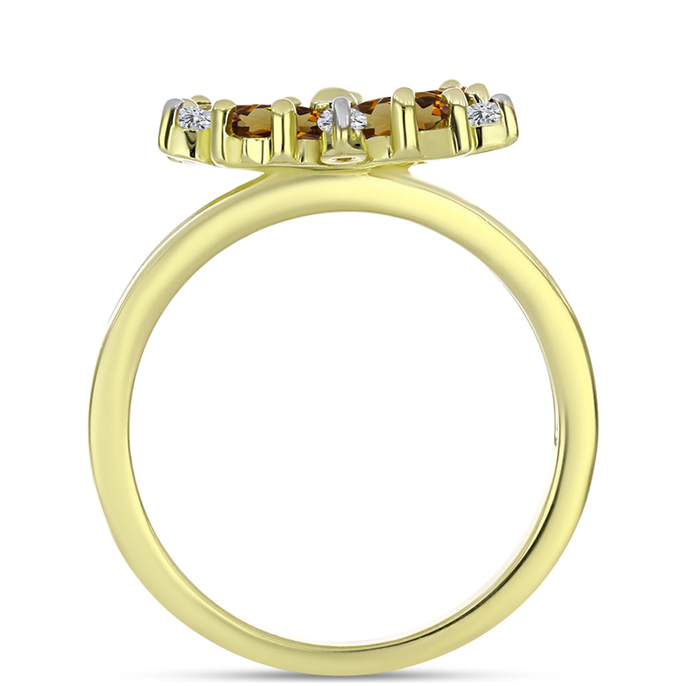 Anillo de Plata Bañada en Oro con Cuarzo Coñac y Topacio Blanco 2 