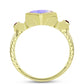 Anillo de Plata Bañada en Oro con Piedra Lunar Arco Iris y Granate Barton