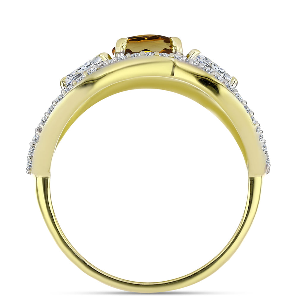 Anillo de Plata Bañada en Oro con Cuarzo Coñac y Topacio Blanco 2 