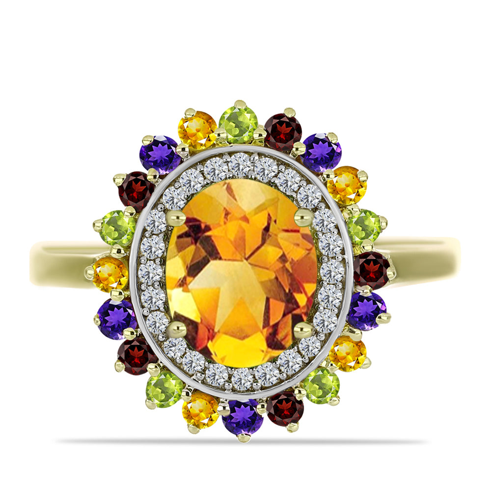 Anillo de Plata Bañada en Oro con Amatista de Marruecos y Citrino de los Montes Urales 1 