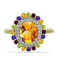 Anillo de Plata Bañada en Oro con Amatista de Marruecos y Citrino de los Montes Urales