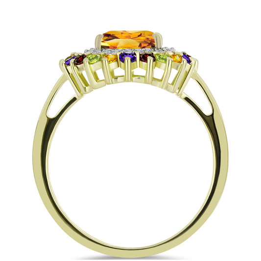 Anillo de Plata Bañada en Oro con Amatista de Marruecos y Citrino de los Montes Urales