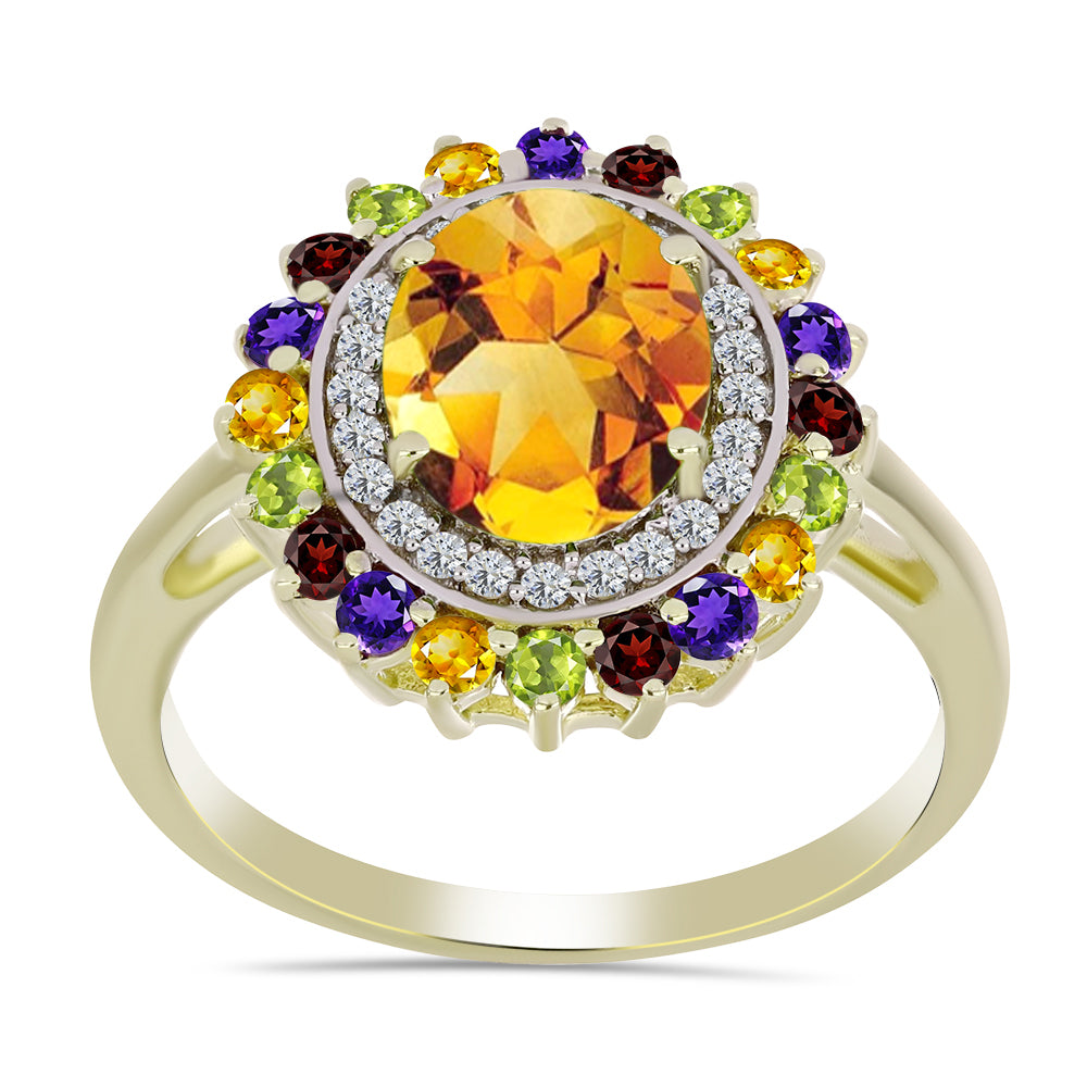 Anillo de Plata Bañada en Oro con Amatista de Marruecos y Citrino de los Montes Urales 7 