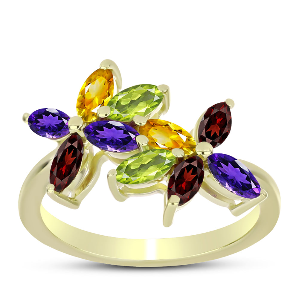 Anillo de Plata Bañada en Oro con Amatista de Marruecos y Citrino de los Montes Urales 3 