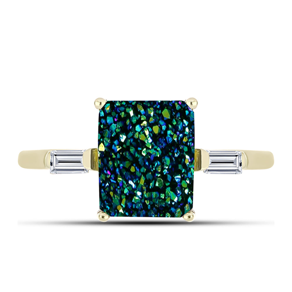 Anillo de Plata Bañada en Oro con Drusa Verde y Topacio Blanco 1 