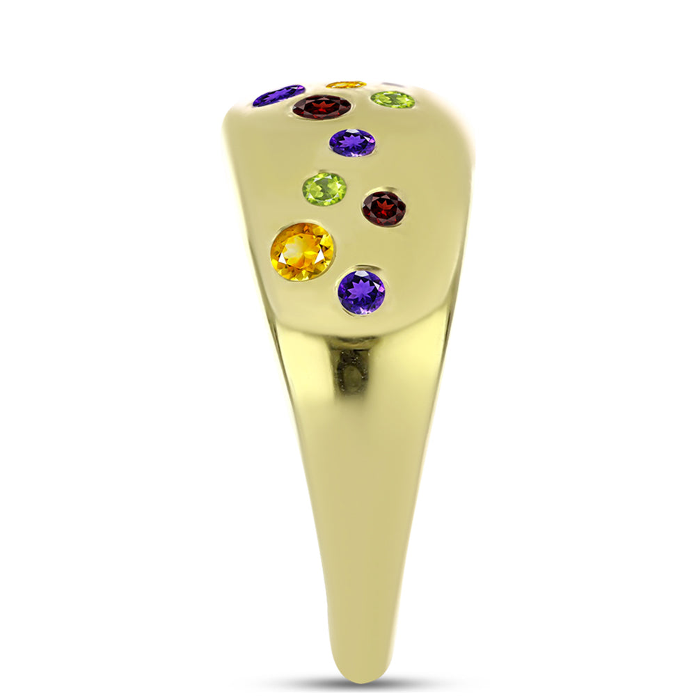 Anillo de Plata Bañada en Oro con Amatista de Marruecos y Citrino de los Montes Urales