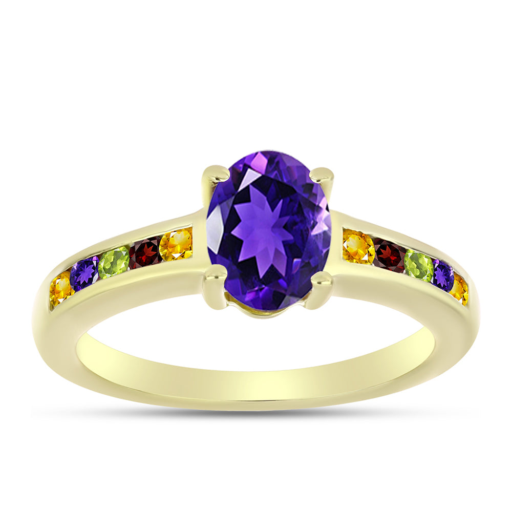 Anillo de Plata Bañada en Oro con Amatista de Marruecos y Citrino de los Montes Urales 3 