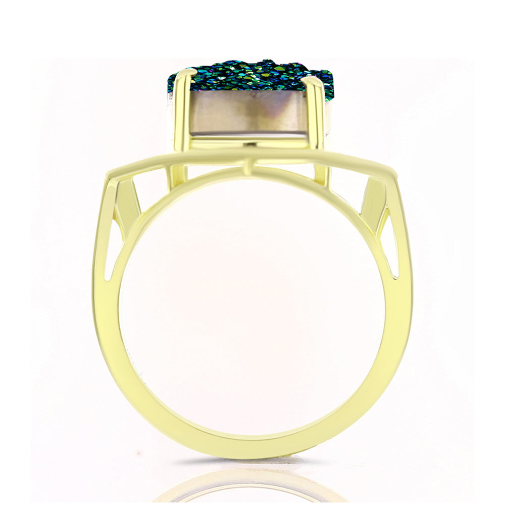 Anillo de Plata Bañada en Oro con Drusa Verde 2 