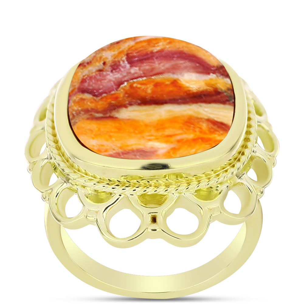 Anillo de Plata Bañada en Oro con Jaspe Garra de León
