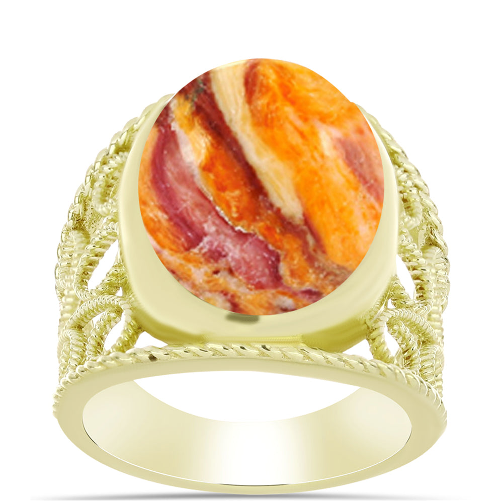 Anillo de Plata Bañada en Oro con Jaspe Garra de León