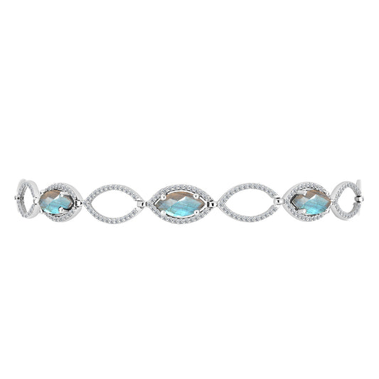 Pulsera de Plata con Labradorita y Topacio Blanco