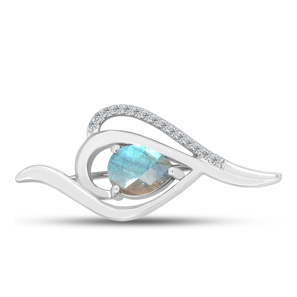 Broche de Plata con Labradorita y Topacio Blanco