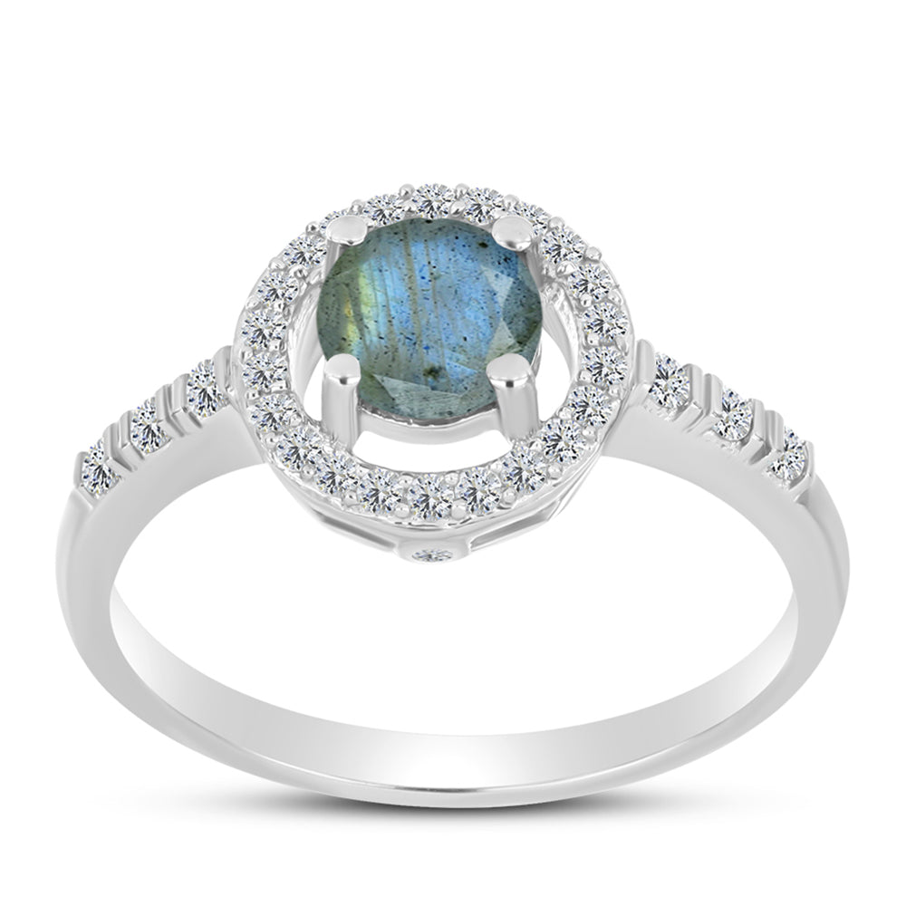 Anillo de Plata con Labradorita y Topacio Blanco