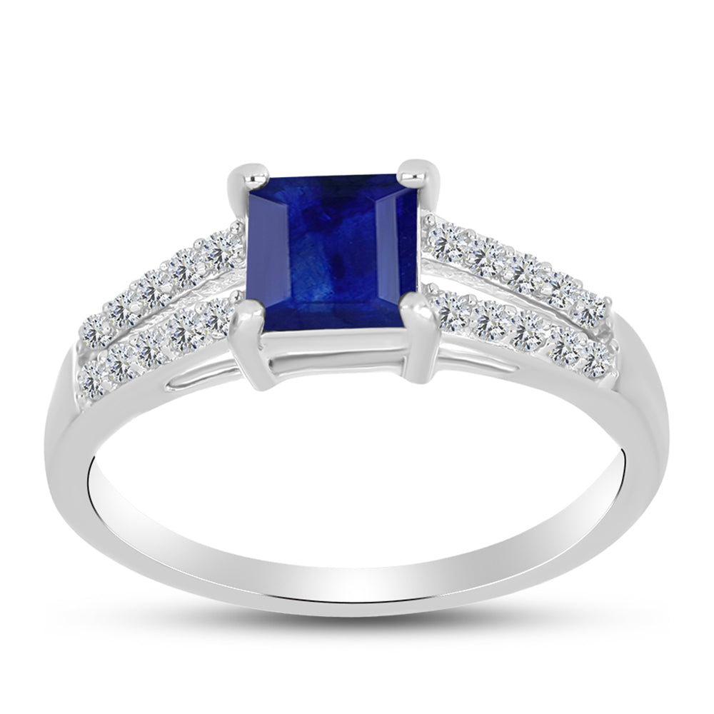 Anillo de Plata con Zafiro Azul Australiano y Topacio Blanco 3 