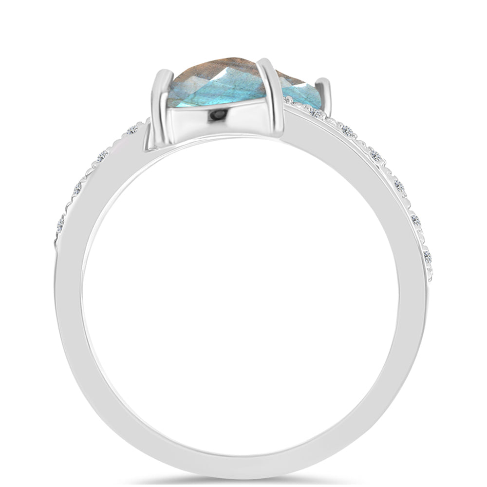 Anillo de Plata con Labradorita y Topacio Blanco