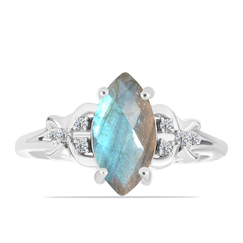 Anillo de Plata con Labradorita y Topacio Blanco 1 